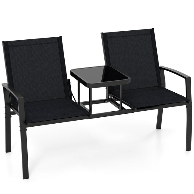 Canapé d'extérieur 2 places avec table, tissu respirant