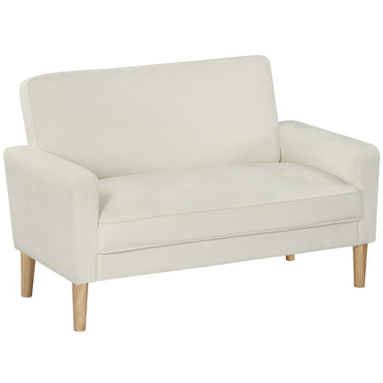Zweisitziges Sofa, Cremeweiß, Kautschukholzbeine, Samtoptik