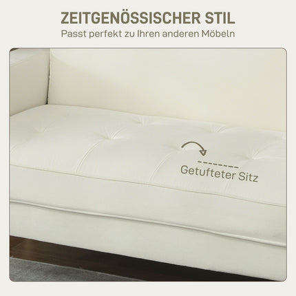 Zweisitziges Sofa, Cremeweiß, Kautschukholzbeine, Samtoptik