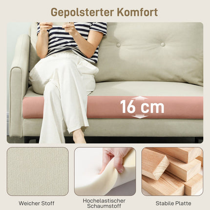 2-Sitzer Sofa, Schaumstoffpolsterung, Stoffbezug, Cremeweiß