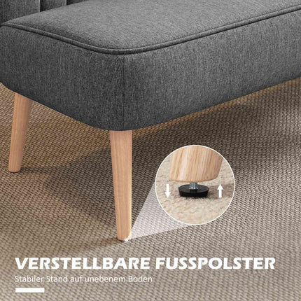 2-Sitzer Sofa, Leinenoptik, Holzrahmen, 117 cm, Grau
