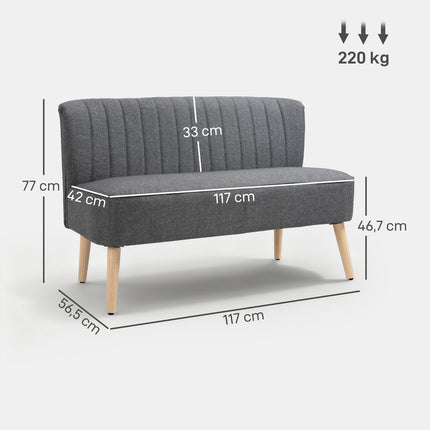 2-Sitzer Sofa, Leinenoptik, Holzrahmen, 117 cm, Grau