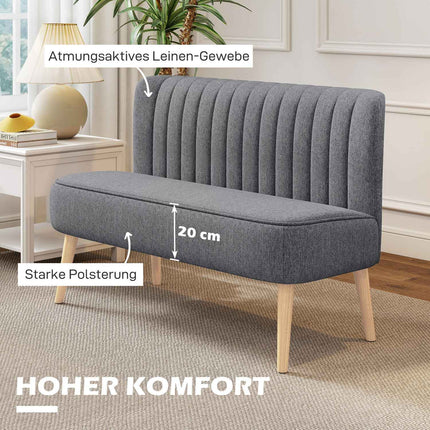 2-Sitzer Sofa, Leinenoptik, Holzrahmen, 117 cm, Grau