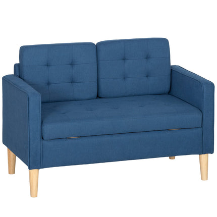 Canapé 2 places avec rangement, velours bleu, design compact