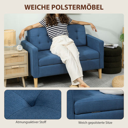 Canapé 2 places avec rangement, velours bleu, design compact