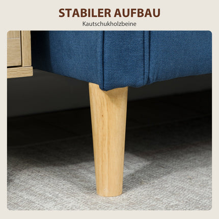 Canapé 2 places avec rangement, velours bleu, design compact