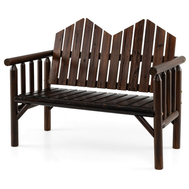 Banc de jardin en bois 2 places avec assise à lattes, marron