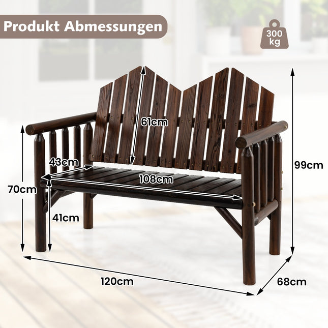 Banc de jardin en bois 2 places avec assise à lattes, marron