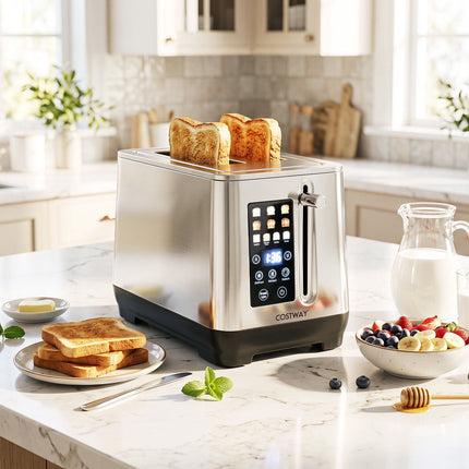 2-Scheiben-Toaster aus Edelstahl, LED-Touchscreen, 6 Bräunungsstufen