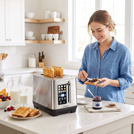 2-Scheiben-Toaster aus Edelstahl, LED-Touchscreen, 6 Bräunungsstufen