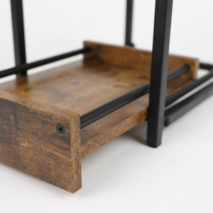 Étagère à épices marron à 2 niveaux avec crochets et tiroir coulissant