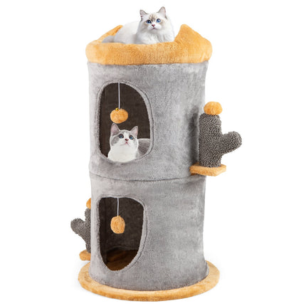 Maison pour chat à 2 niveaux avec grottes confortables et balles en peluche