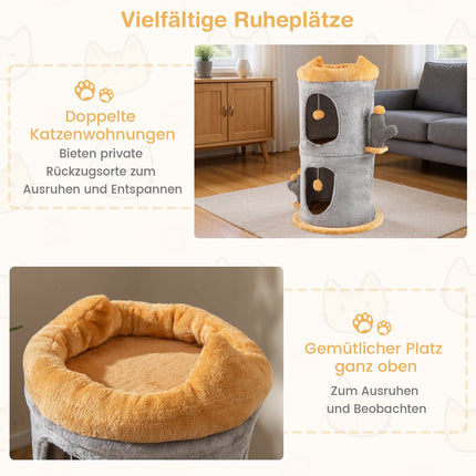 Maison pour chat à 2 niveaux avec grottes confortables et balles en peluche
