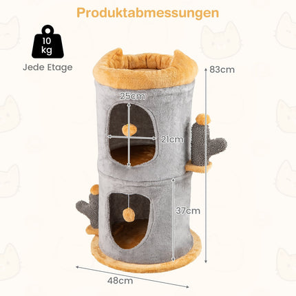 Maison pour chat à 2 niveaux avec grottes confortables et balles en peluche