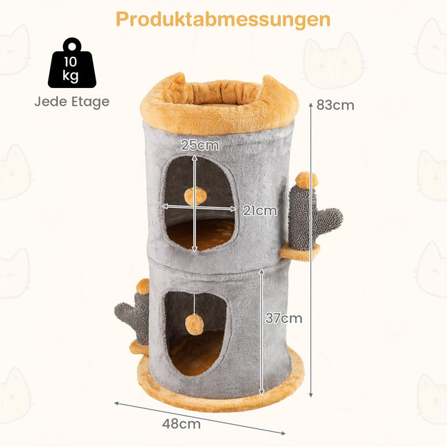2-stöckiges Katzenhaus mit gemütlichen Höhlen und Plüschbällen