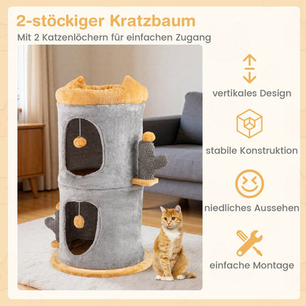 Maison pour chat à 2 niveaux avec grottes confortables et balles en peluche