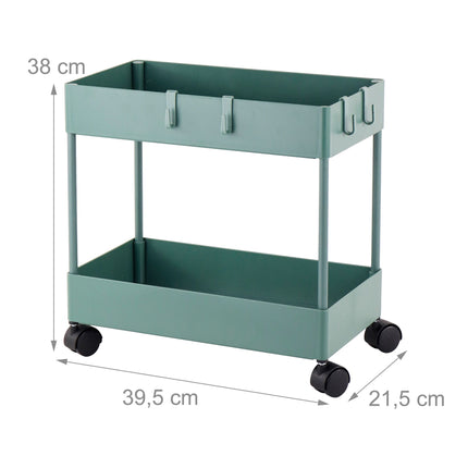 Chariot de service à deux niveaux vert foncé avec roulettes