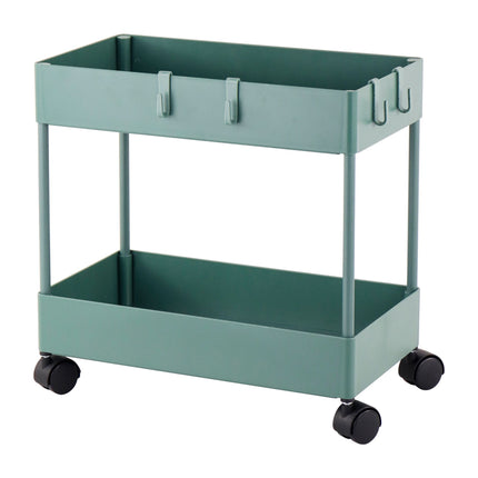 Chariot de service à deux niveaux vert foncé avec roulettes