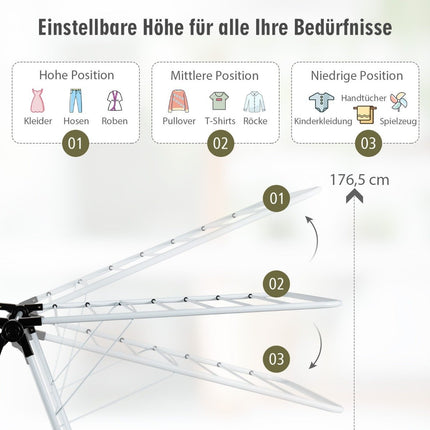 2-stufiger zusammenklappbarer Wäscheständer mit verstellbaren Flügeln