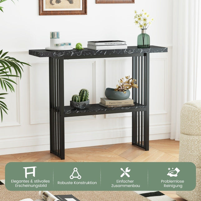 Console à 2 niveaux aspect marbre avec cadre en métal