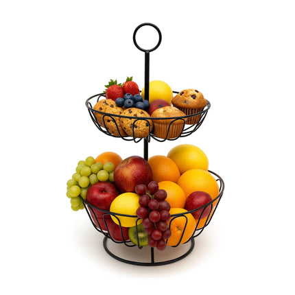 Présentoir à fruits en métal à 2 niveaux avec paniers ouverts