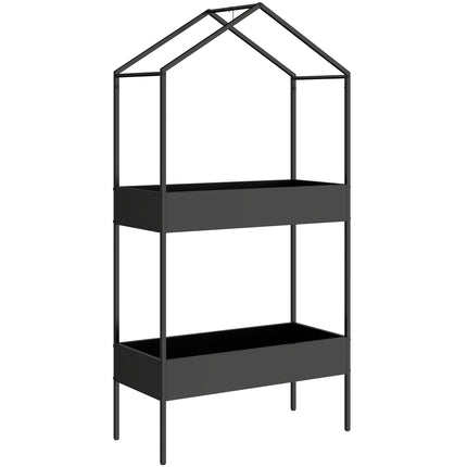 2-stöckiger Pflanzenständer aus Metall mit Haken, 150 cm hoch, schwarz
