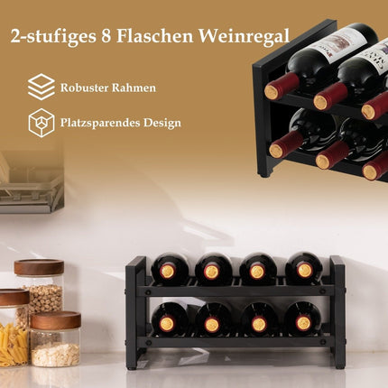 Weinregal aus Metall mit 2 Ebenen für 8 Flaschen, Flaschenregal mit verstellbaren Fußpolstern