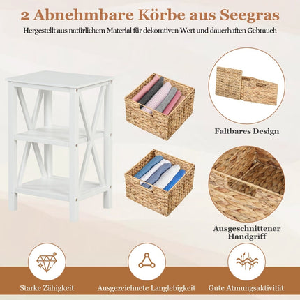 Table de chevet à deux niveaux avec paniers en jonc de mer, blanche