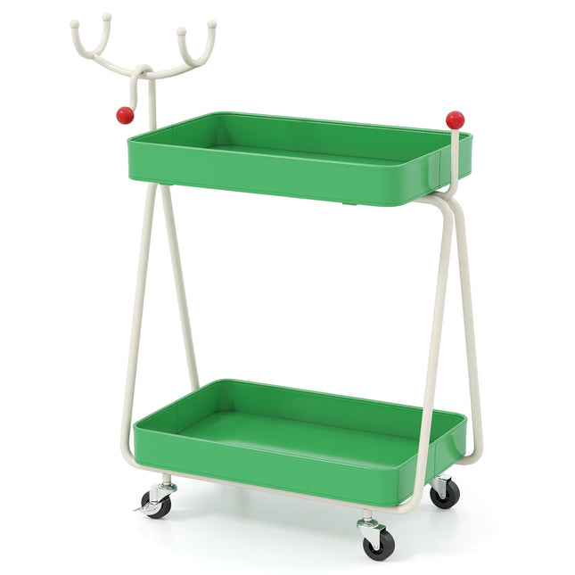 Chariot de cuisine à deux niveaux en forme de renne - Vert, en métal, design festif
