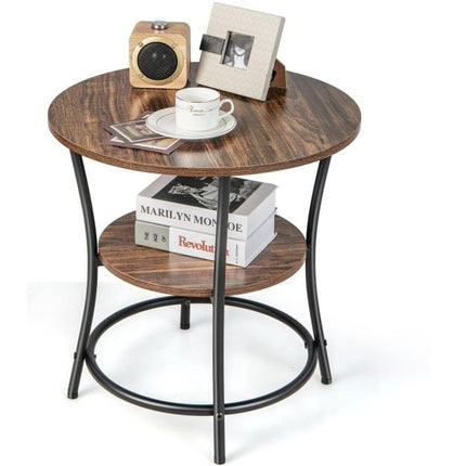 Table d'appoint ronde à 2 niveaux, étagère ouverte, 55 cm