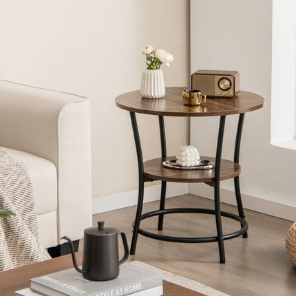 Table d'appoint ronde à 2 niveaux, étagère ouverte, 55 cm