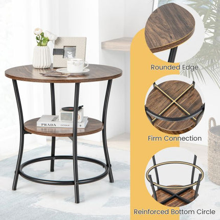 Table d'appoint ronde à 2 niveaux, étagère ouverte, 55 cm