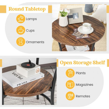 Table d'appoint ronde à 2 niveaux, étagère ouverte, 55 cm