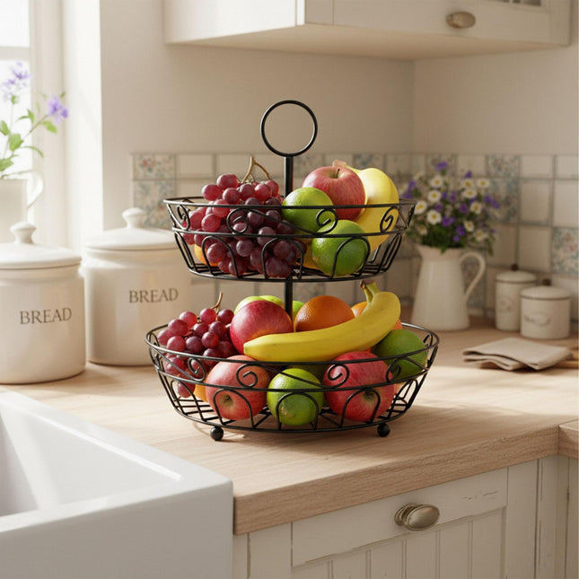 Coupe à fruits ronde à 2 étages - Modèle à treillis ajouré
