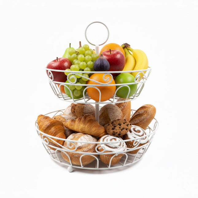 Présentoir à fruits rond à 2 niveaux - Modèle à treillis ajouré