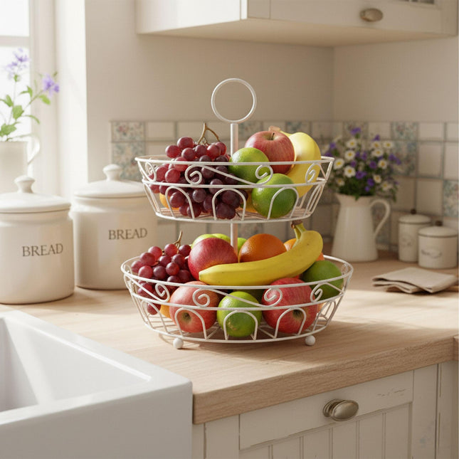 Présentoir à fruits rond à 2 niveaux - Modèle à treillis ajouré