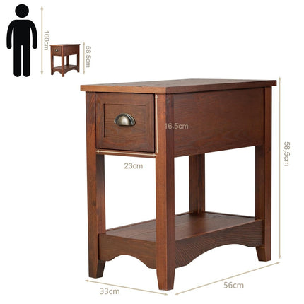 Ensemble de table d'appoint à 2 niveaux avec tiroir et étagère, rouge-brun