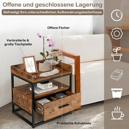 2-stufiger Beistelltisch mit Metallgestell & erhöhten Kanten