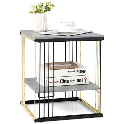 Table d'appoint carrée à 2 niveaux – Structure en métal, étagère amovible