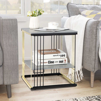 Table d'appoint carrée à 2 niveaux – Structure en métal, étagère amovible