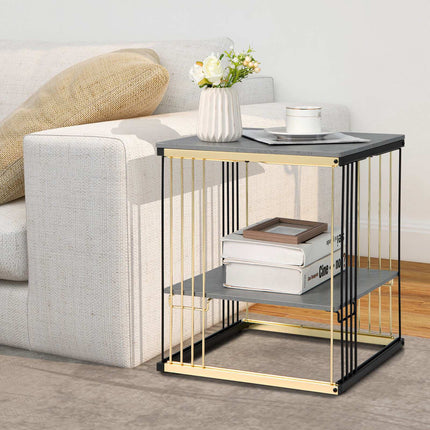 Table d'appoint carrée à 2 niveaux – Structure en métal, étagère amovible