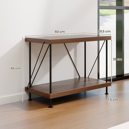 Étagère sur pied à 2 niveaux avec cadre en métal, bibliothèque industrielle, support de rangement, 60 x 29,5 x 45 cm