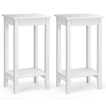 2-stufiges weißes Beistelltisch-Set mit Massivholzbeinen