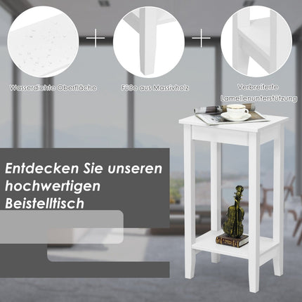 2-stufiges weißes Beistelltisch-Set mit Massivholzbeinen