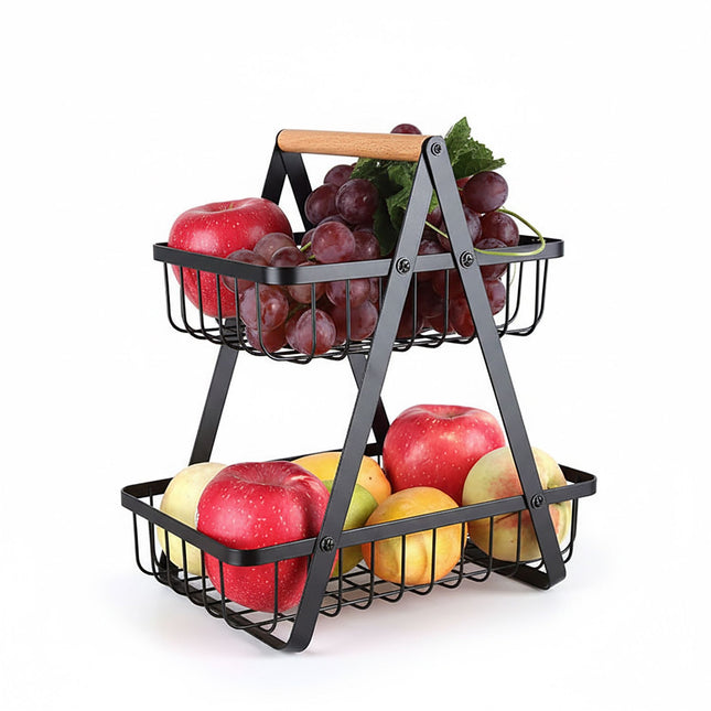 Présentoir à fruits à deux niveaux en fil de fer - Modèle carré