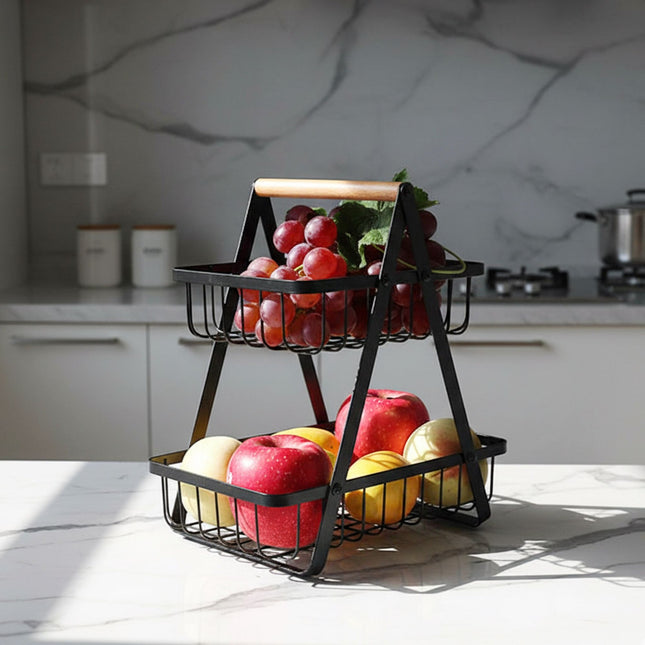 Présentoir à fruits à deux niveaux en fil de fer - Modèle carré