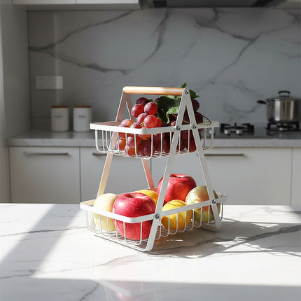 Présentoir à fruits à deux niveaux en fil de fer pour comptoir de cuisine