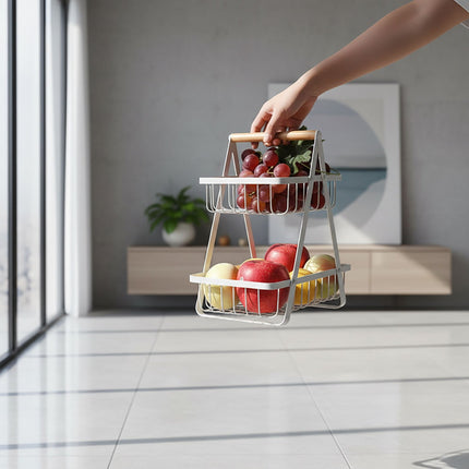 Présentoir à fruits à deux niveaux en fil de fer pour comptoir de cuisine