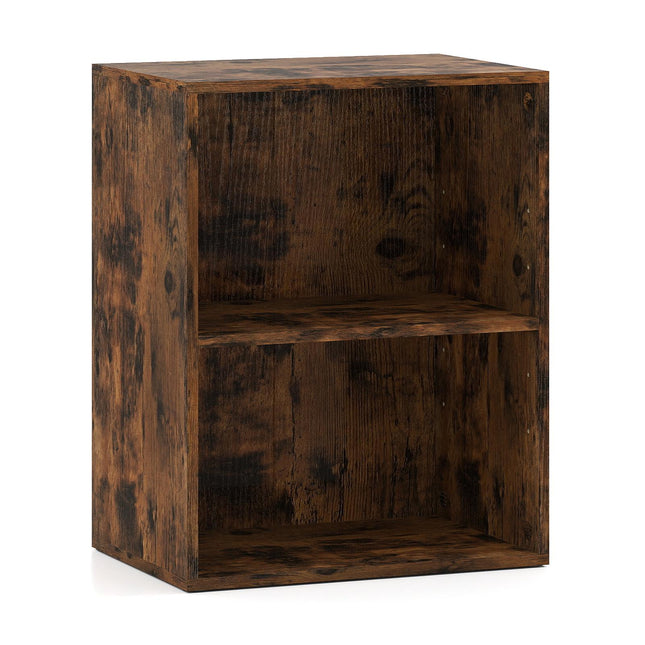 Bibliothèque en bois à 2 niveaux, étagères réglables, marron rustique