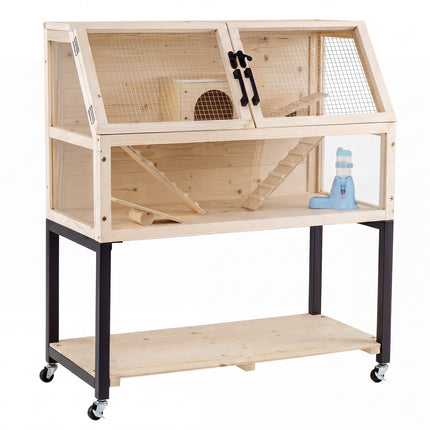 Cage à hamster en bois à 2 niveaux avec fenêtres en acrylique